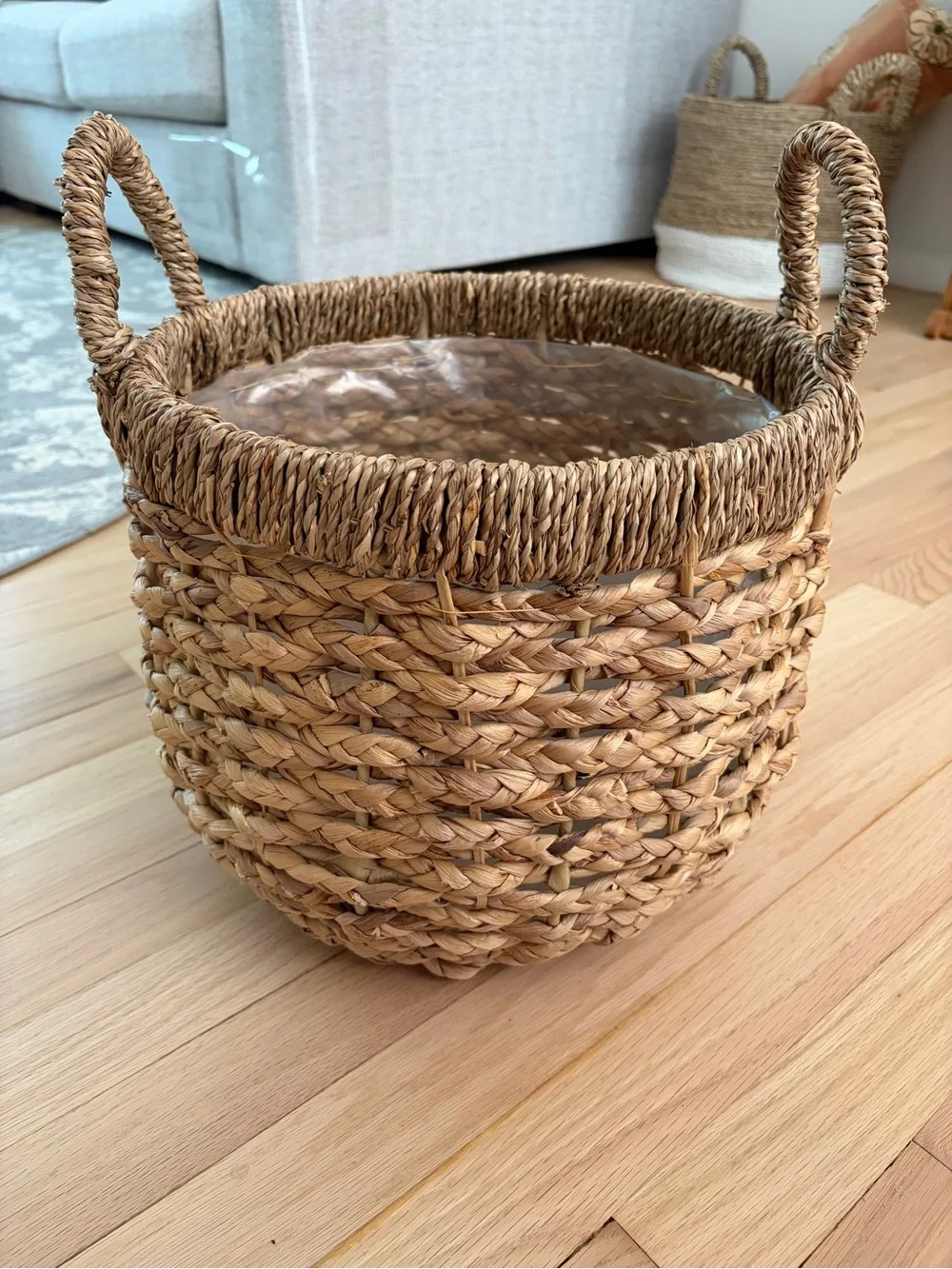 Handwoven Natural Seagrass Basket with Handles for Planst